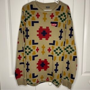 Levi’s Southwestern Estela Aztec Sweatshirt Size Large Tan Camel Brown Logo Mens